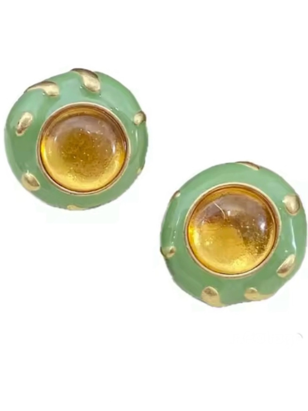 TORY BURCH GOLD & GREEN PAINTED STATEMENT STUD EARRINGS